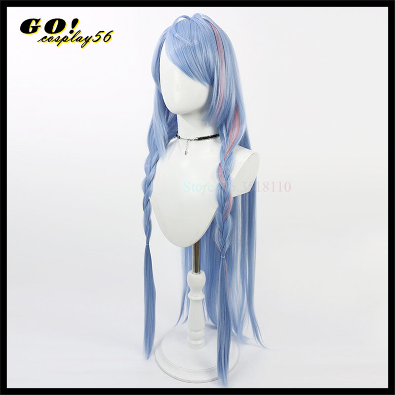 Biru arsip Aomori Nemi Wig Cosplay 100cm panjang lurus kepang rambut sintetis proyek MX perempuan hiasan kepala Permainan