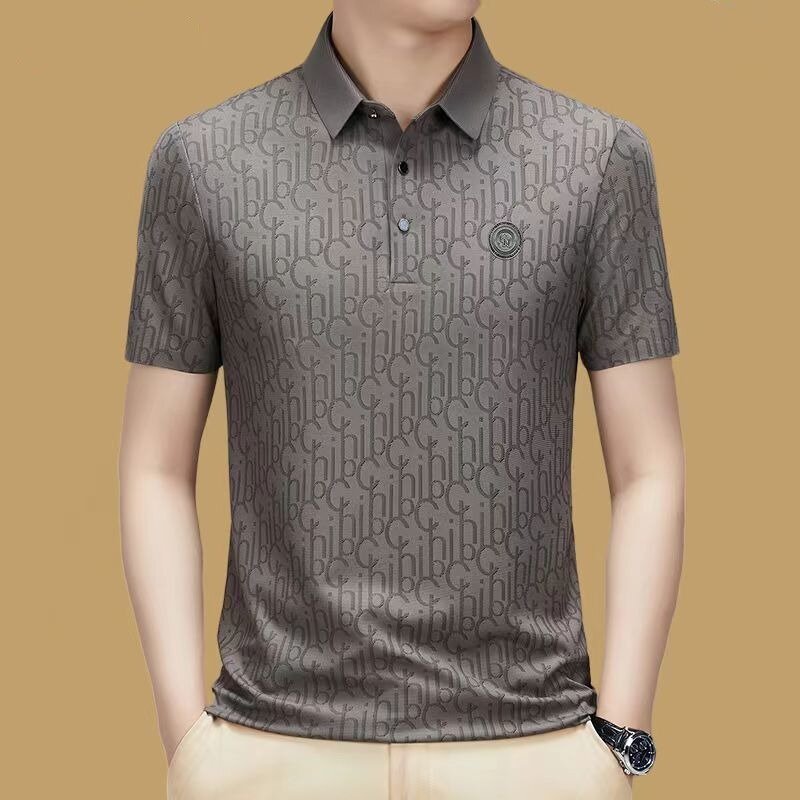 Smart Casual Fashion Summer Polo Shirts Men's Turn-down Collar Button Jacquard Weave All-match Slim Short Sleeve T-shirt Tops