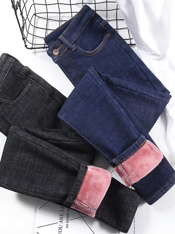 Calça lápis de cintura alta estiramento feminina, jeans de veludo grosso, moda casual, alta qualidade, feminina, 2024