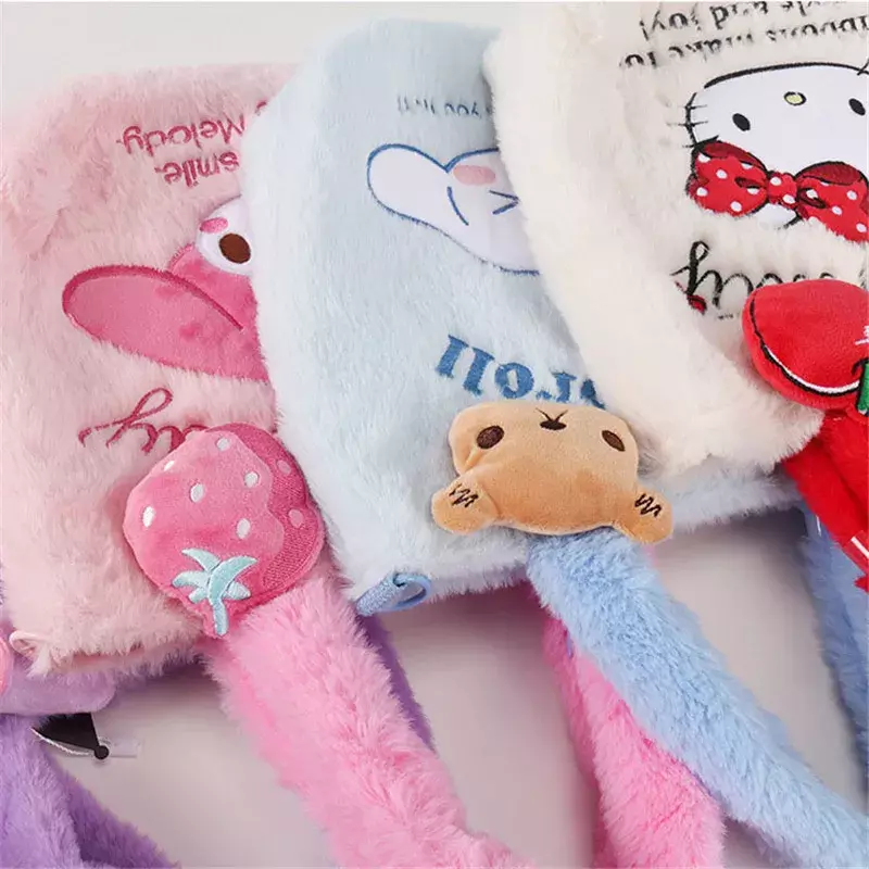 Bolso de felpa Kawaii Sanrio Y2K Hello Kitty Cinnamoroll para mujer, bolso de mano, My Melody, almacenamiento de peluches, bolsas de juguetes de peluche, regalos