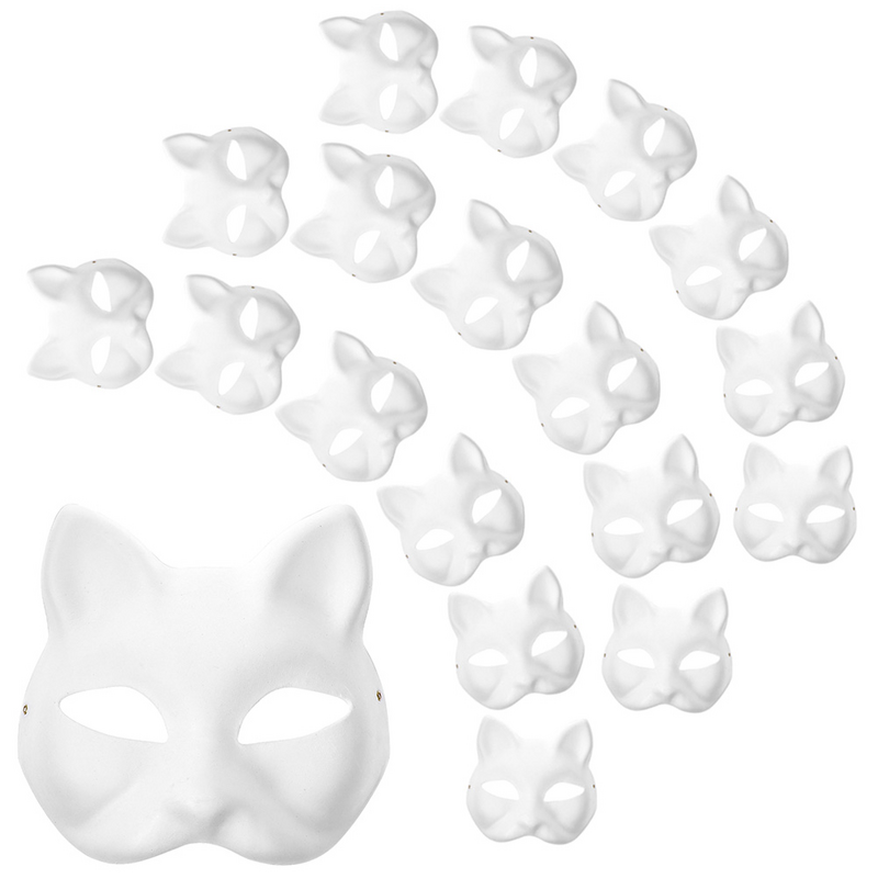 Máscara de gato en blanco para mascarada, máscara de media cara sin pintar DIY, accesorios de Cosplay para Festival de Halloween
