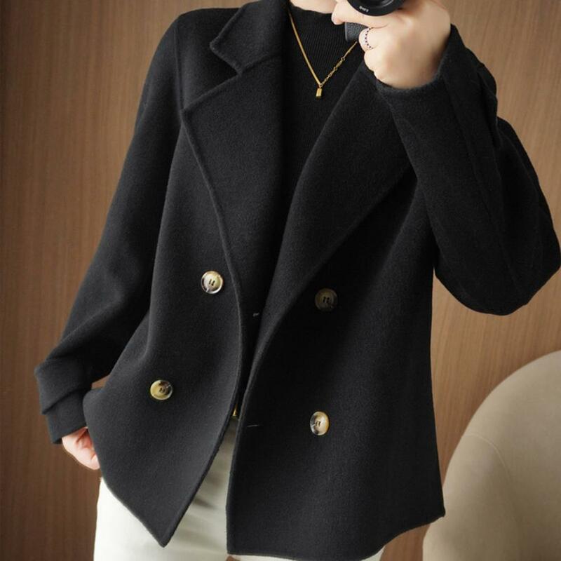 Women Double-breasted Coat Stylish Women's Double-breasted Trench Coat with Notch Collar Thick Winter for Cold for Fall
