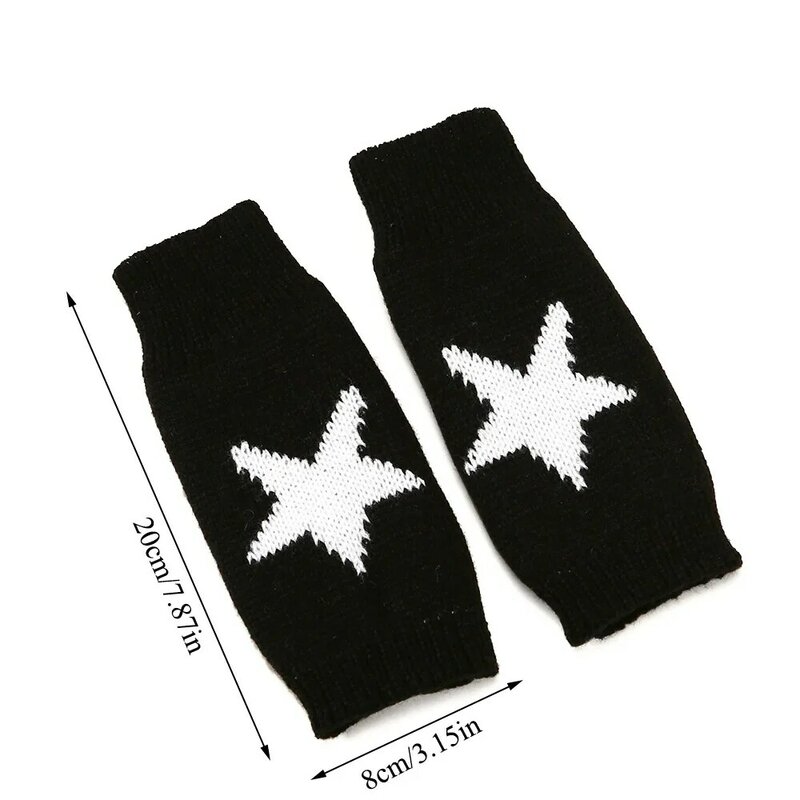 Зимние вязаные перчатки, теплые шерстяные перчатки без пальцев Y2K, женские перчатки на руку, варежки для письма, вязаные перчатки с пятиконечными звездами