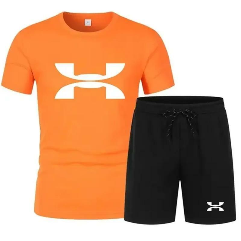 Terno de praia havaiano masculino, conjunto de camiseta estampada e shorts, secagem rápida, moda casual, conjunto 2 peças