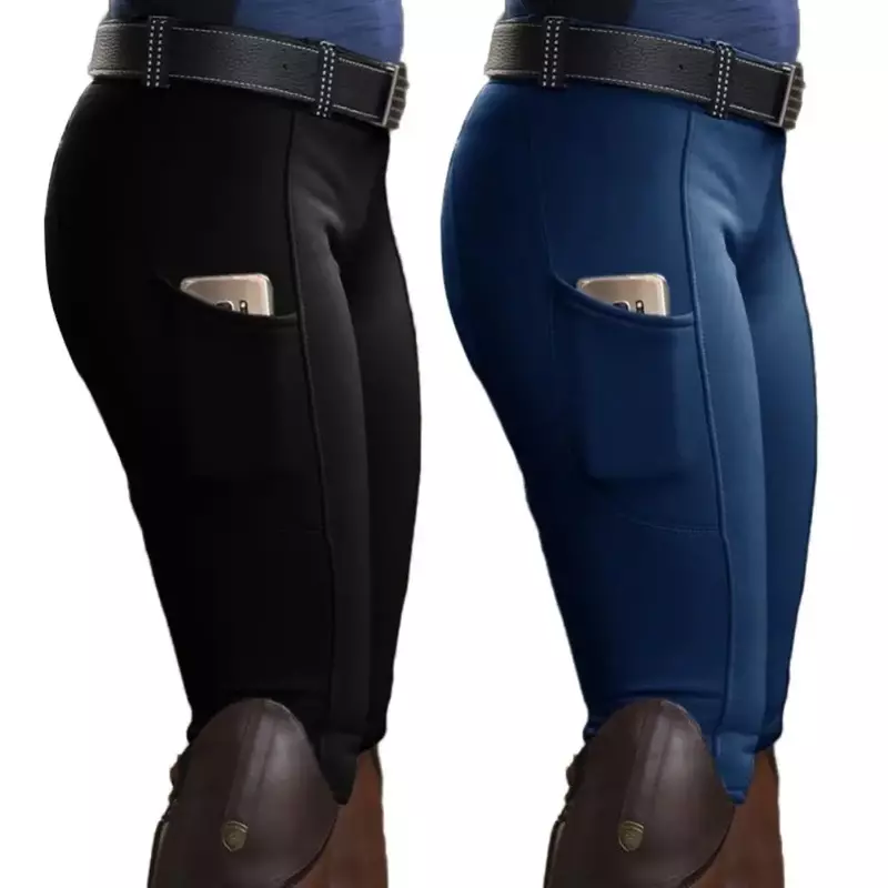 Pants Solid Color Elastic Women Trousers Pocket Hip Lift Equestrian Horse Racing Trousers Horse Riding Clothes
