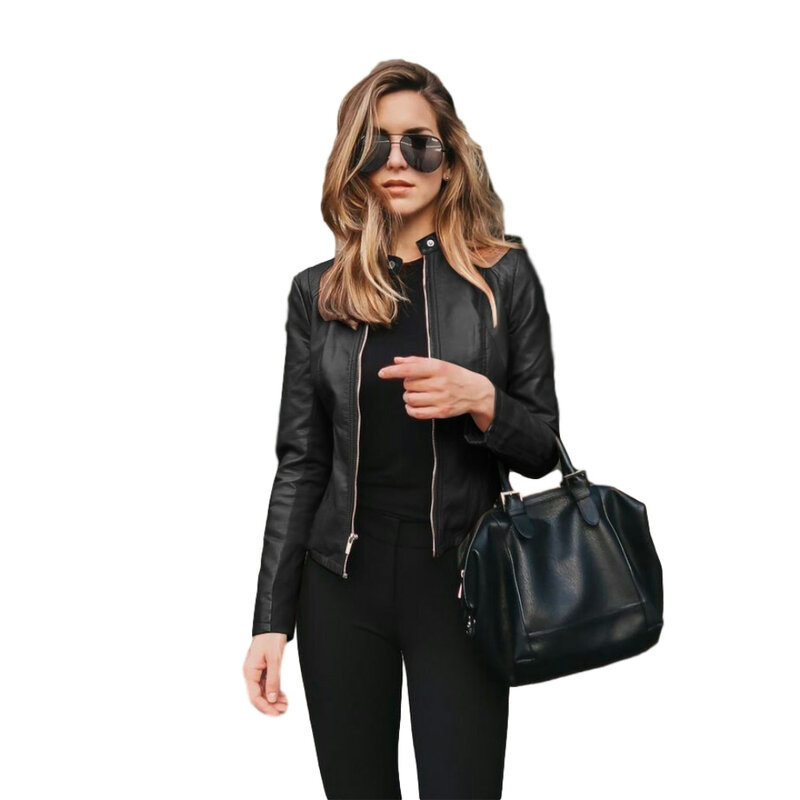 2023 Suit jacket Women Bike  Coat  PU Leather Outwear Zipper Outfit Spring Autumn WomeFashion Short  Thin Female Jacket