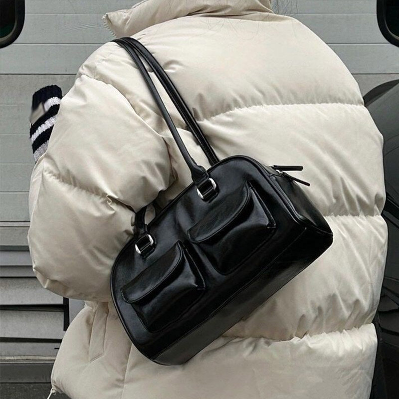 Bolsa feminina de ombro único, bolsas do mesmo estilo para celebridades, duráveis, na moda, com óleo, sacola Boston, bolsa axilas