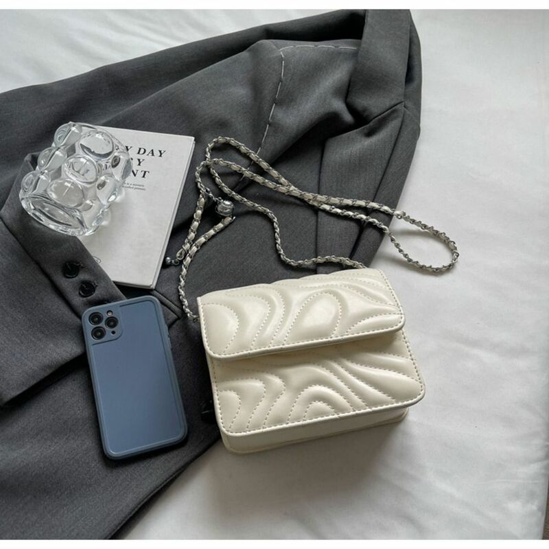 Bolso cruzado con cadena decorativa para mujer, Mini bolso de hombro de Color sólido, bolso de noche de cuero PU