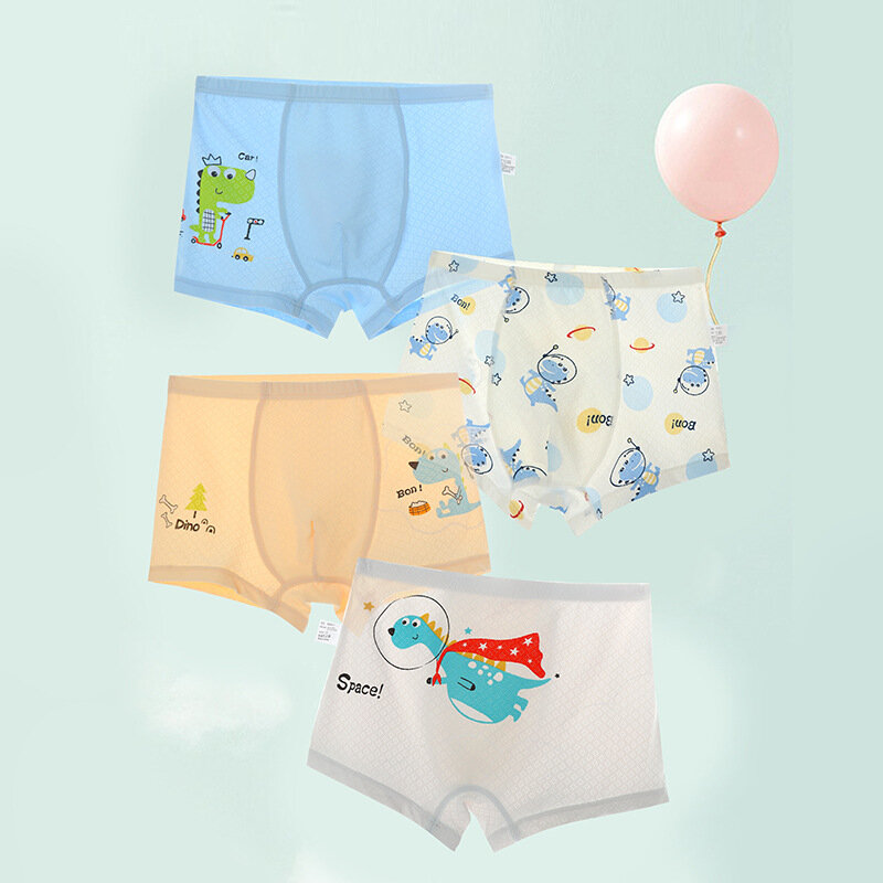 4PCS Summer Kids Girls Thin Mesh Breathable Panties Boys Cute Cartoon Print Knickers 3+y Young Children Antibacterial Underwears