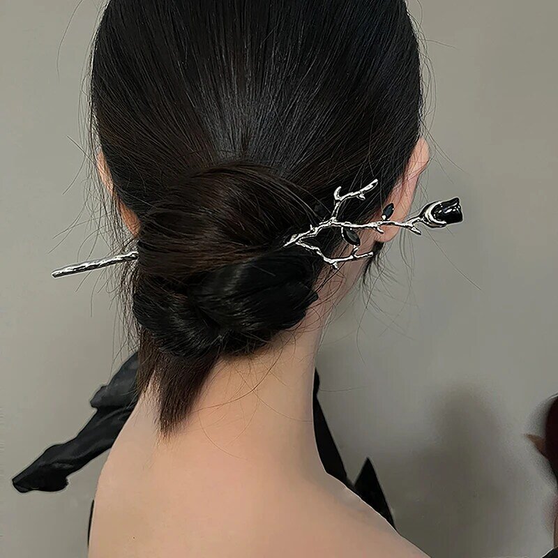 New Chinese Style Chopstick Hairpins Women Headdress Accessories Vintage Rose Hair Sticks Hairwear