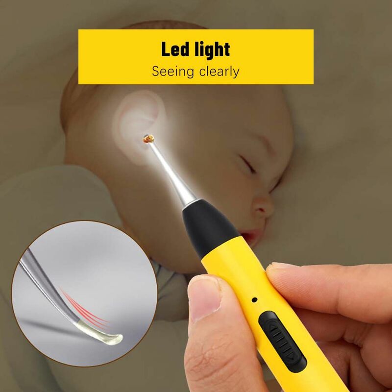 Cuchara limpiadora de oídos para niños, pinzas novedosas para la nariz, luz LED, removedor de cera para los oídos, recolector de cureta