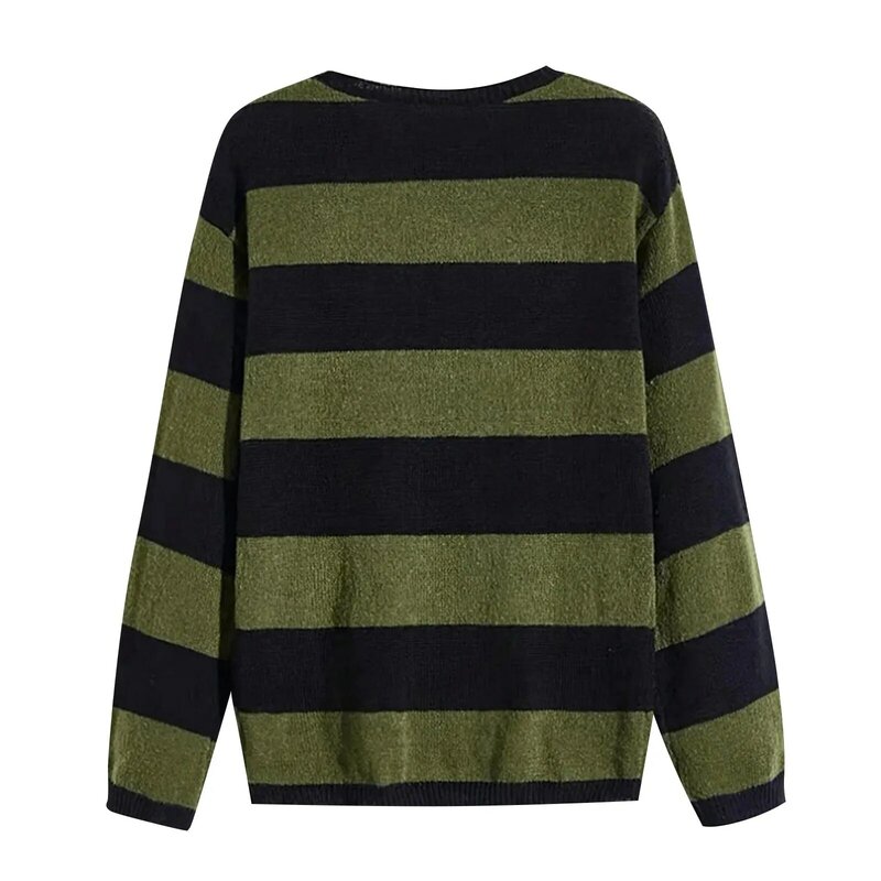 Suéter de manga larga con cuello redondo para Hombre, Jersey de punto de gran tamaño, Jersey informal, Top cálido, verde y negro, Otoño e Invierno