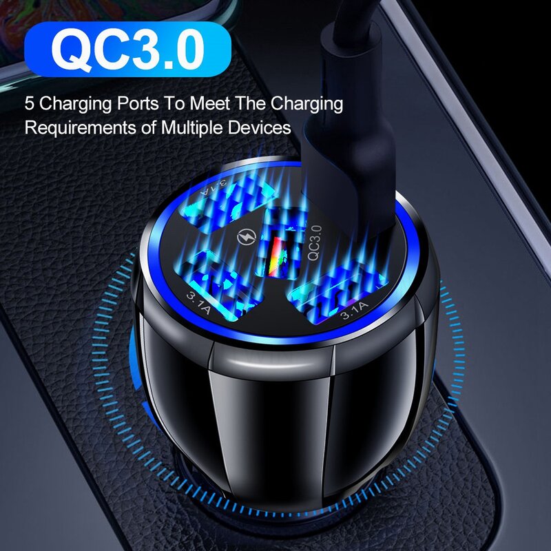 Caricabatteria da auto USB a 5 porte ricarica rapida 3.0 accendino da auto veloce per Samsung Huawei Xiaomi iPhone caricabatteria da auto QC