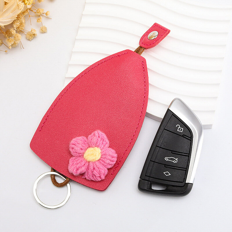Porte-clés de voiture en cuir de grande capacité avec crochet de support, étui à clés nervuré créatif, pochette de protection mignonne, sacs porte-clés