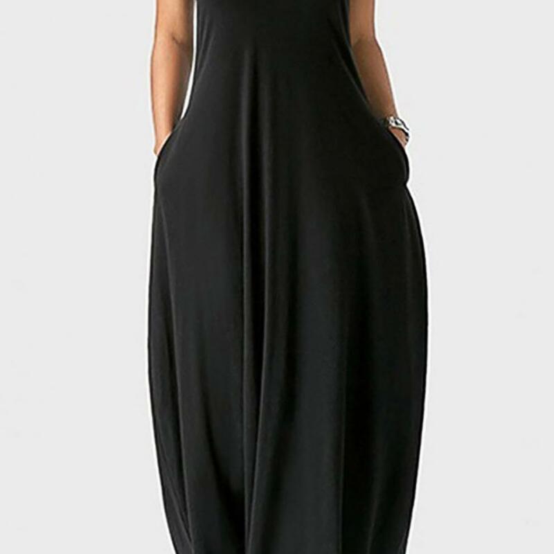 Fashion Deep V-neck Women Dress Short Sleeve Casual Dress Breathable Large Hem Thin Solid Color A-Line Maxi Dress Streetwear