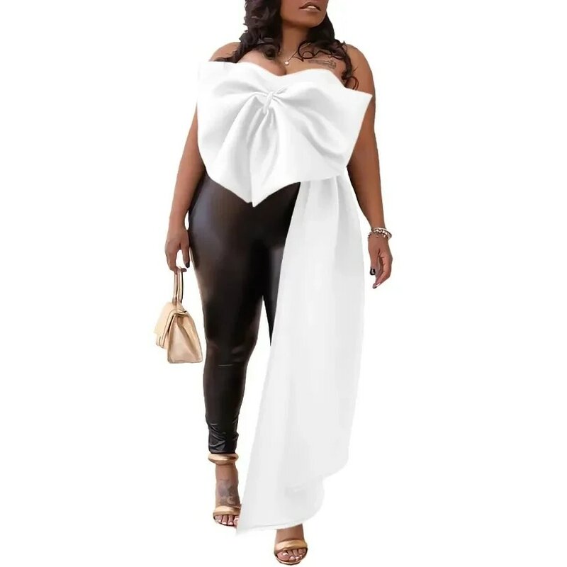 African Clothes for Women Summer Sexy Party Blouses Top Irregular Bow Fashion Celebrate Night Evening Event Gown Africa Clothing