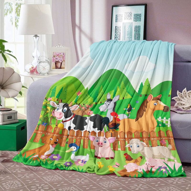 Selimut hewan pertanian selimut hewan peternakan lucu anak-anak lembut dan nyaman selimut pertanian linen selimut flanel halus