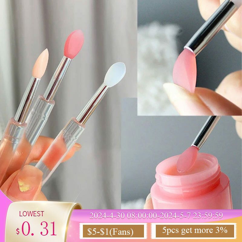 1/3/5pcs Flat Silicone Applicator Sticks Reusable Lip Brush With Cover For Dust Prevention Silicone Nail Powder Applying Tools
