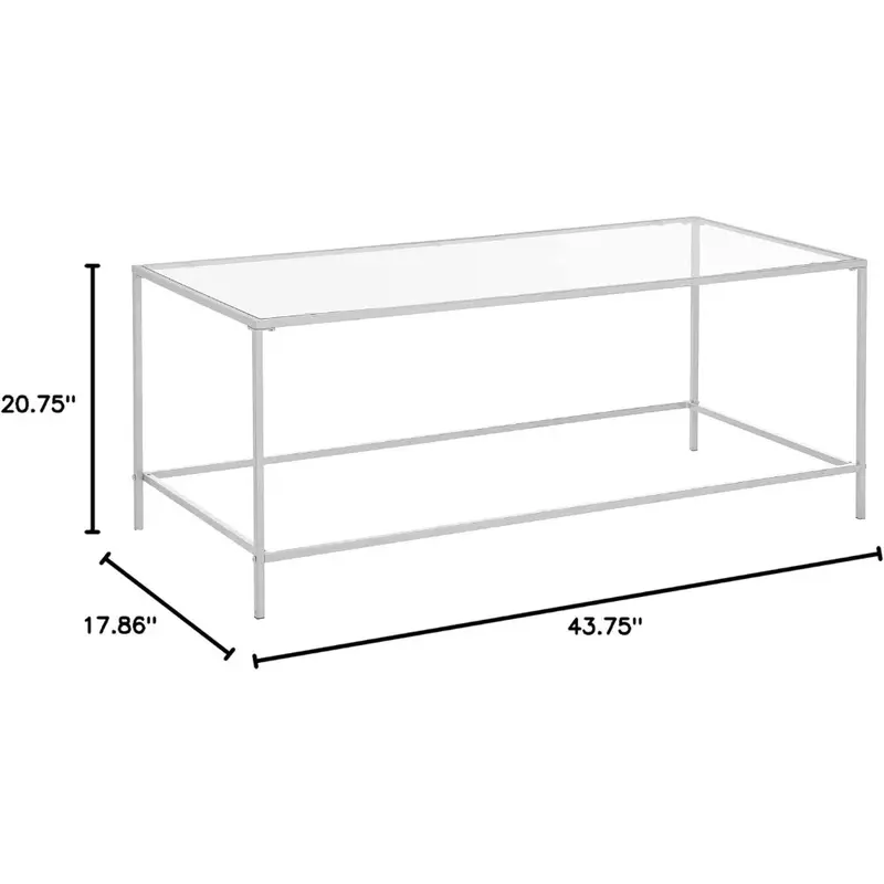 Meja kopi kaca, minimalis besar persegi panjang geometris logam aksen Unit furnitur untuk ruang tamu rumah kantor