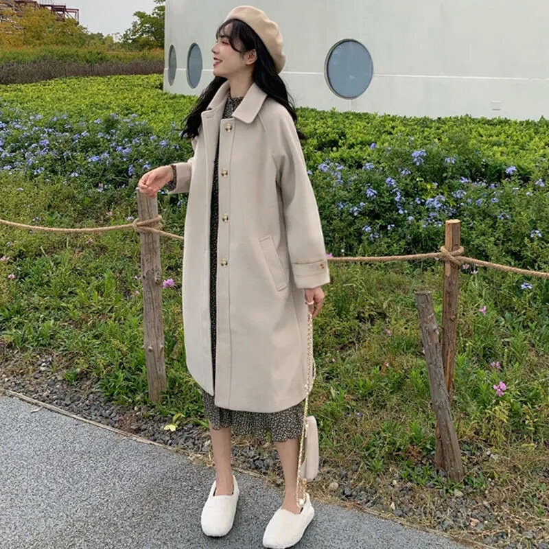 Универсальное шерстяное пальто для женщин на осень и зиму, новое японское утепленное шерстяное пальто средней длины, ветровка 2023