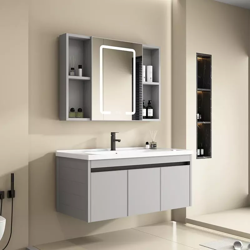 Lavatório cerâmico para o banheiro, Combinação pequena do armário, Alumínio do espaço, Lavatório do agregado familiar
