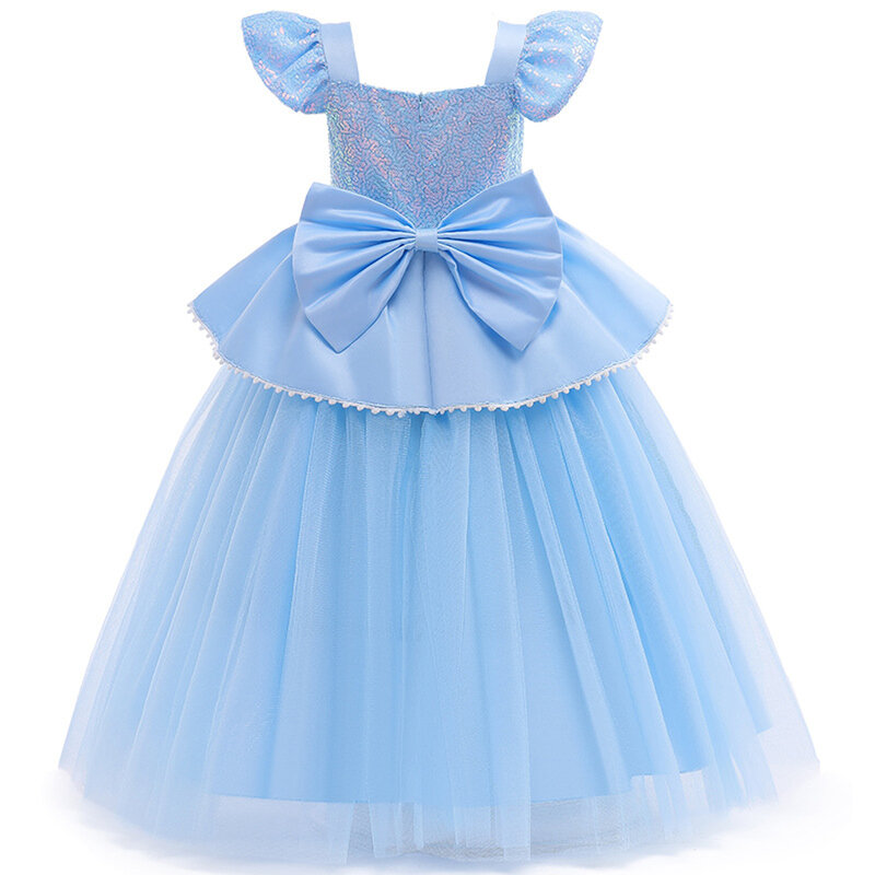 Gaun mewah putri Cinderella kostum Halloween pakaian pesta ulang tahun mobil labu dengan sarung tangan Garland untuk anak perempuan 2-10t