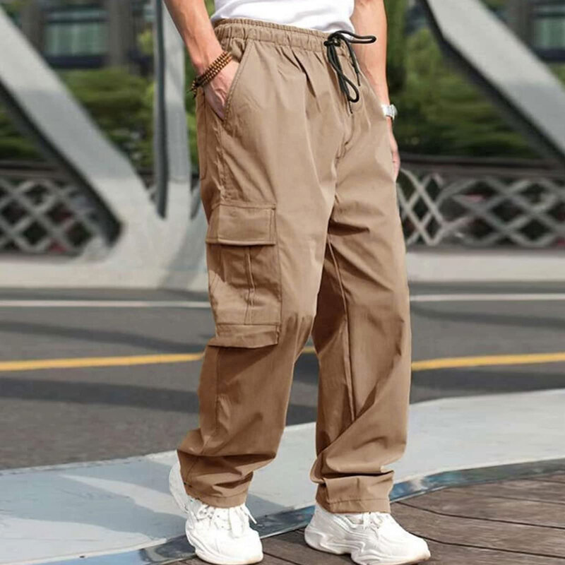 Multi-pocket Loose Overalls Men's Outdoor Sports Jogging Military Tactical Pants Elastic Waist Casual Work Trousers Large Size