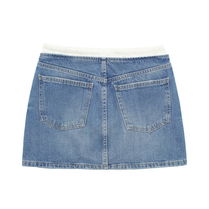 HOUZHOU-Mini-saia feminina jeans vintage, streetwear Y2k, patchwork casual sexy, saia jeans justa de quadril, moda coreana, verão