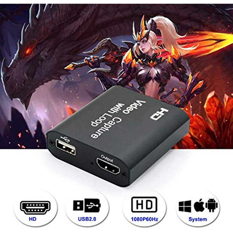 720P 1080P 30Hz Video Recording Game Capture Card With Loop Out 4K HD USB 2.0 Grabber Box for Windows7/8/10 PC Live Streaming