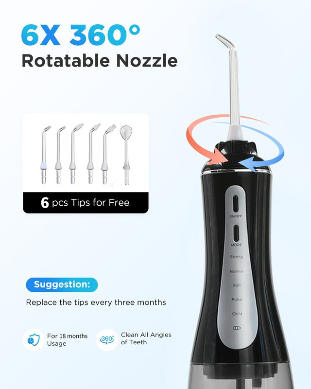 Irrigatore orale Fairywill Water Flosser 5 modalità Portable Dental Water Jet 350ML serbatoio dell'acqua detergente per denti carica USB impermeabile