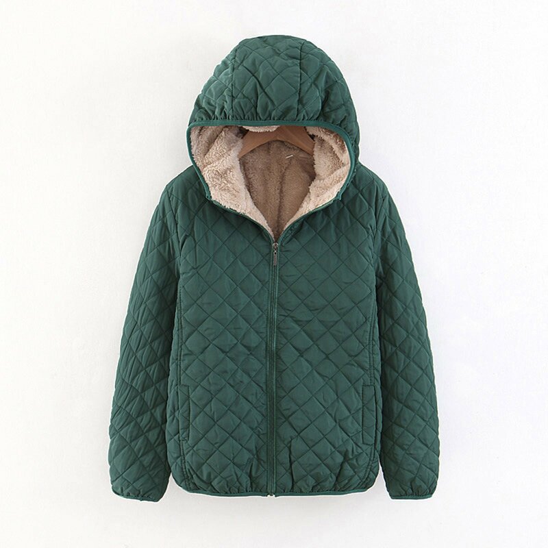 Jaket bertudung wanita, jaket Parka beludru hangat kasual, pakaian luar lembut ringan polos musim gugur dan dingin