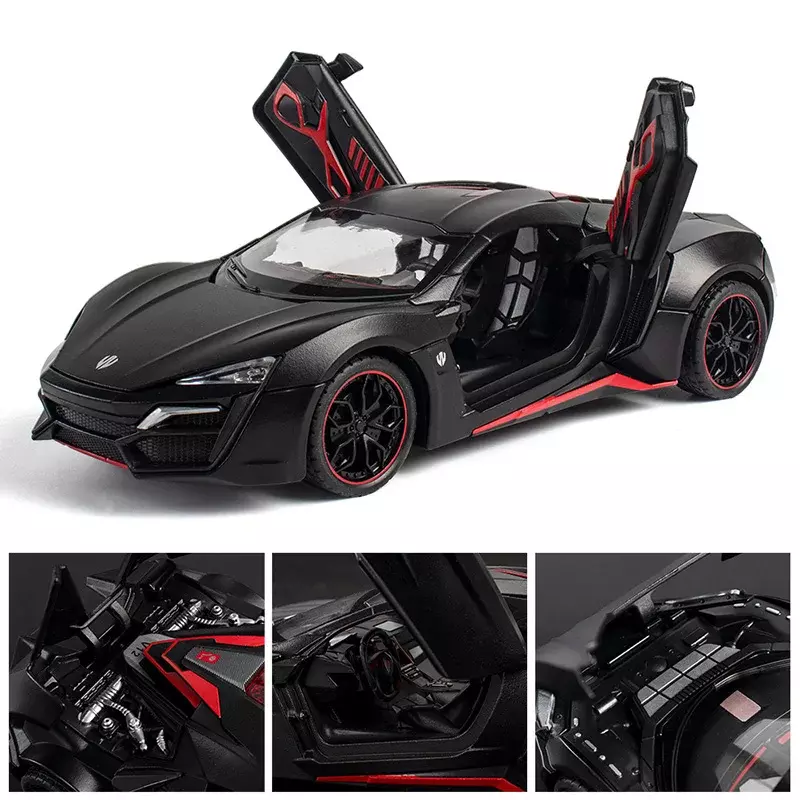 Alloy Diecast Car Model for Children, Lykan HyperSport, puxe, super carro esportivo, brinquedo de simulação, presente de aniversário para menino, 1:24 W