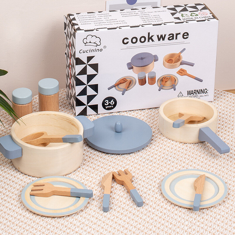 Wooden Mini Kitchen Cookware Pot Pan Cook Pretend Play Educational House Toys For Children Simulation Kitchen Utensils Girls Toy