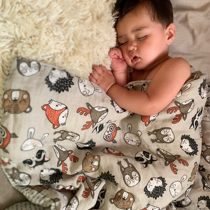 Elinfant 귀여운 부드러운 프린트 아기 수건 랩, 대나무 코튼 아기 모슬린 포대기 담요, 120x110cm