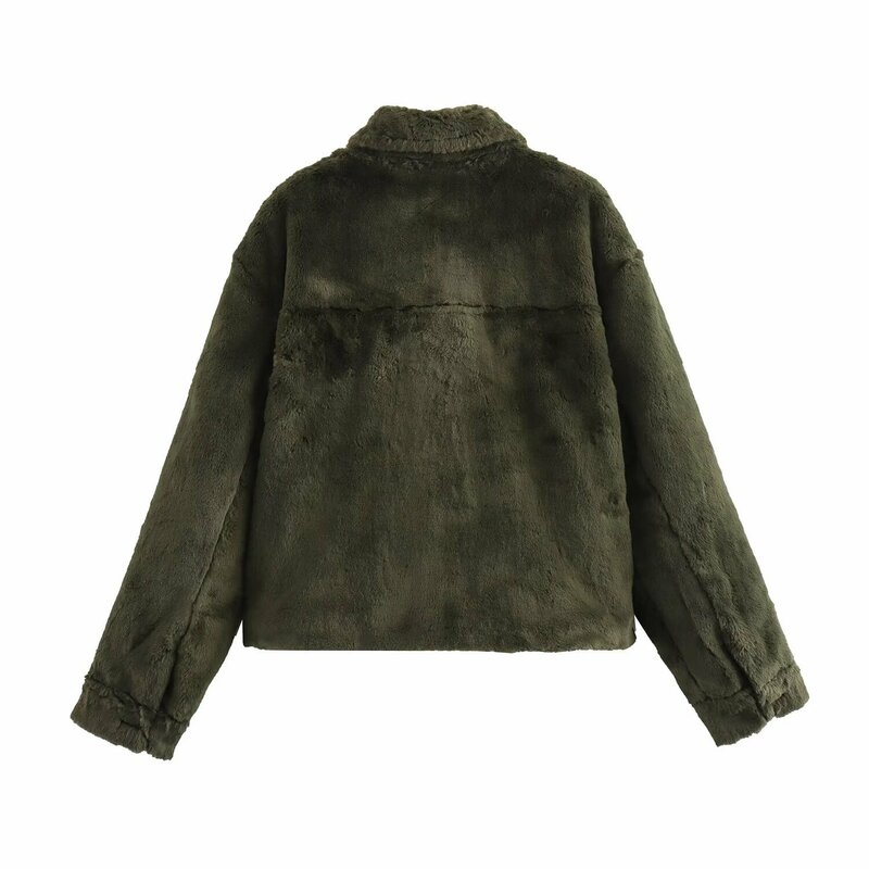 Traje Formal de piel verde oscuro para mujer, chaqueta cálida de invierno, un solo botón, cuello vuelto, abrigo de oficina para mujer