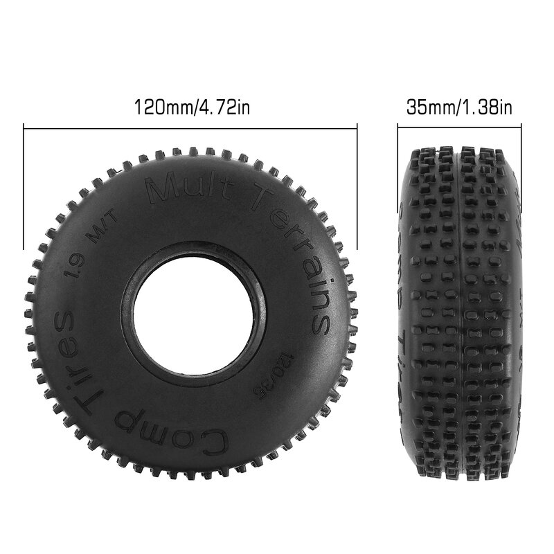 Neumático de Rueda Multi Terrains, rueda de 1,9 pulgadas, clavijas Comp, 120x35mm, para 1/10 RC Crawler Rock Buggy TRX4 SCX10 Pro Capra Gen8 VS4-10 (T6502)