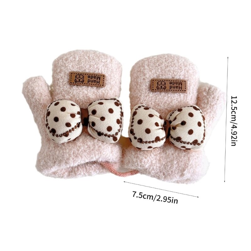 Soft Plush Winter Warm Baby Gloves Cute Bowknot Thicken Newborn Mittens Windproof Fleece Lining Baby Outdoor Hand Warmer Gloves