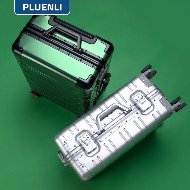 PLUENLI-maleta de aleación de aluminio y magnesio, Maleta de equipaje con ruedas universales