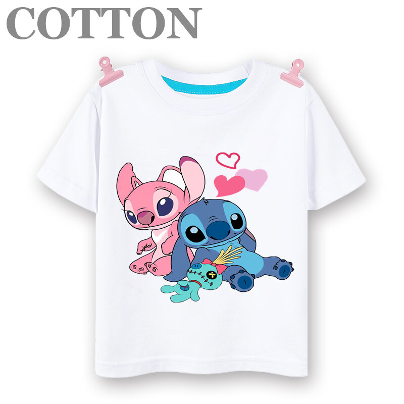Disney Anime ścieg dziecięca bawełniana moda letnia wielokrotna kreskówka Casual t-shirty z okrągłym dekoltem krótki rękaw nadruk wzór
