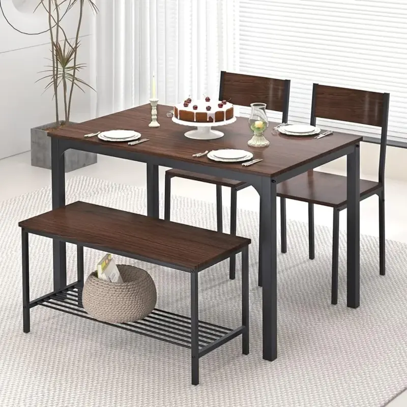 Ensemble de table à manger pour petit espace, meubles de maison, table de cuisine, 2 chaises pour 4, banc, appartement, salle de restaurant, 4 pièces