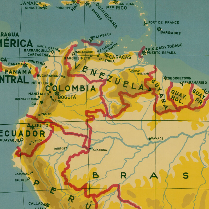 Mapa da américa do sul em espanhol, poster vintage de 100*150cm, pintura em tela para sala, decoração de casa, material escolar