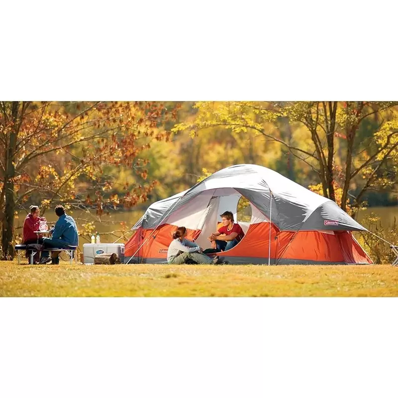 Tente de camping Coleman 8-Mortgage, mouche anti-pluie, ventilation réglable, poches de rangement, sac de transport, installation rapide, sans fret