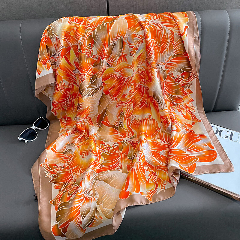 Xale de luxo acetinado para mulheres, lenços de seda estampados, moda popular, Four Seasons Design Hijab, marca de luxo quente, 180x90cm