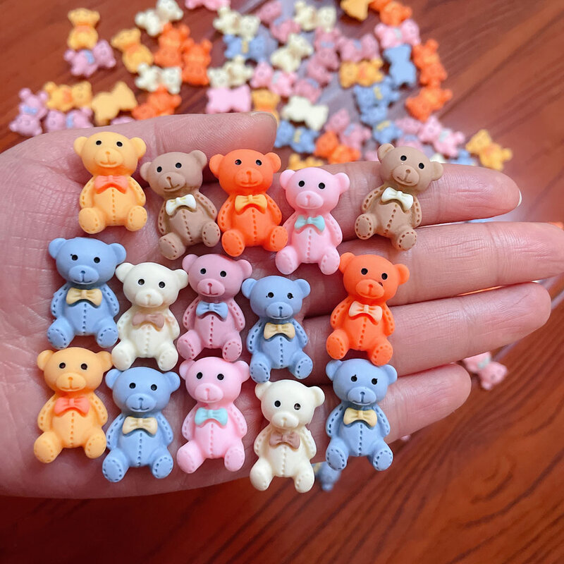 Juego de dijes de Arte de uñas de oso lindo Kawaii, pajarita de dibujos animados en 3D de resina, decoración mate, prensa de esmalte en uñas, accesorios de joyería, 10 unids/set