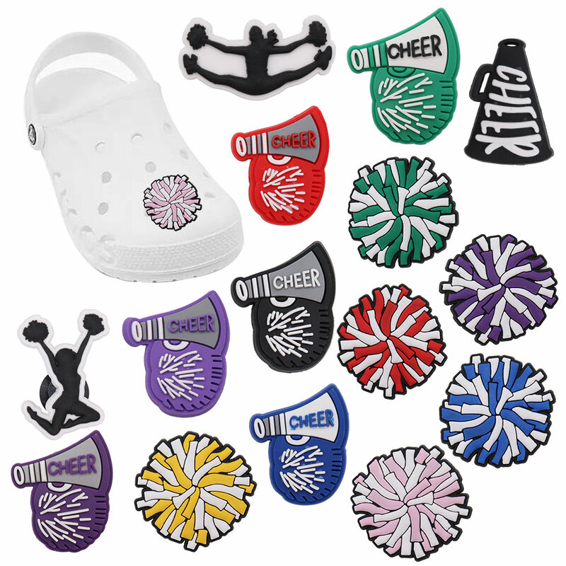 1-15Pcs PVC Garden Shoe Accessories Cheerleading CHEER Shoes Charms Decorations Fit Boys Girls Party Present
