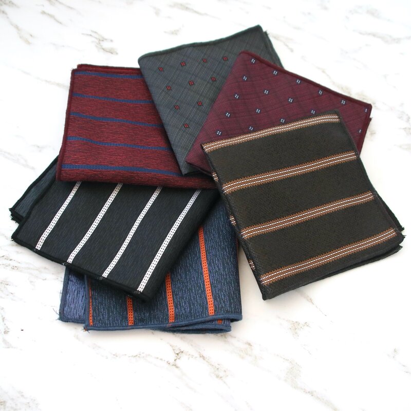 24CM Mens Striped Plaid Handkerchief Formal Dress Suit Pocket Square Towel Business Polyester Chest Shirt Accessories Navy Hanky