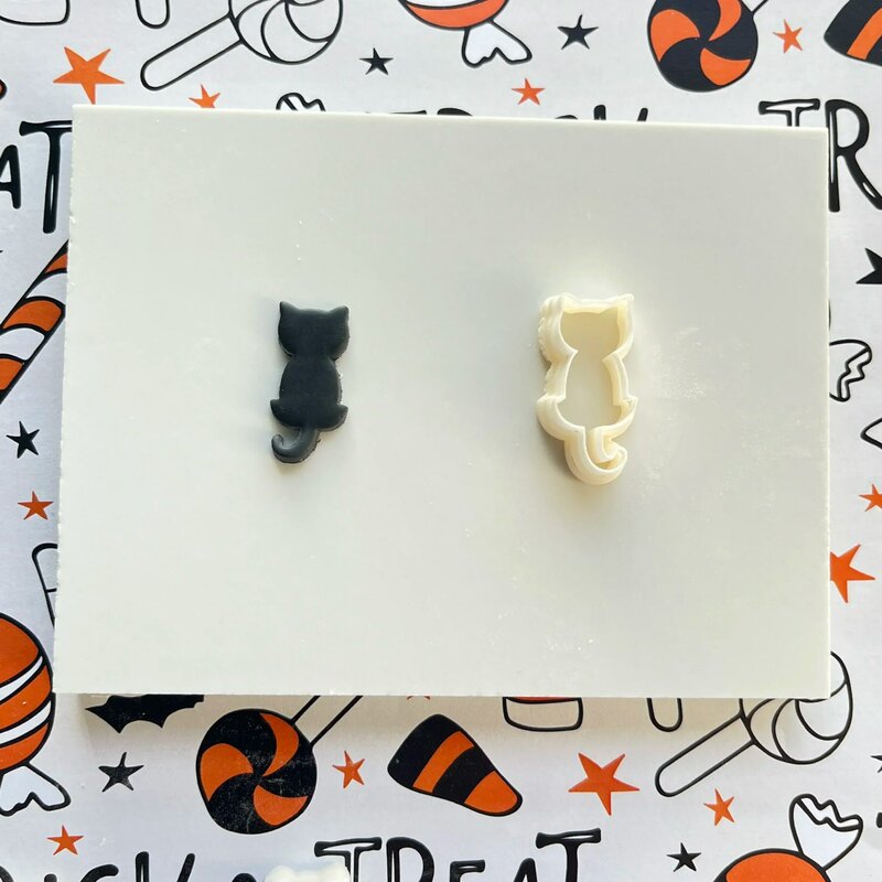 Cetakan pemotong tanah liat polimer Mini Seri Halloween cetakan potong tanah liat berbentuk kucing/topi/labu/hantu untuk Anting DIY peralatan tangan perhiasan
