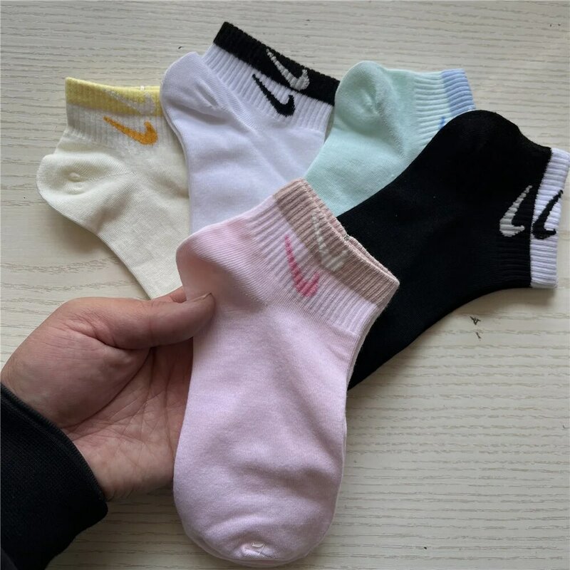 Calcetines deportivos transpirables para hombre y mujer, medias tobilleras cómodas de algodón, Color sólido, blanco y negro, Unisex, 5 pares