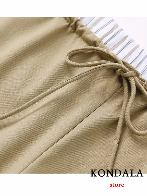 Женский офисный костюм KONDALA, винтажный костюм цвета хаки с V-образным вырезом, жилет без рукавов на одной пуговице, Длинные прямые брюки с высокой талией, лето 2024