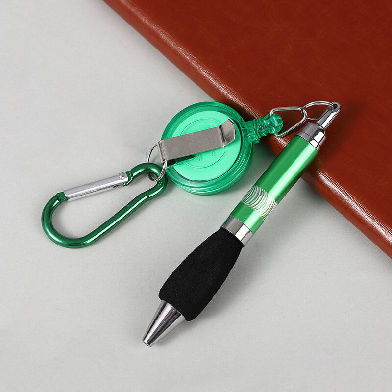 1Pc portachiavi retrattile penna a sfera cordino cancelleria penna neutra facile tirare fibbia penna fibbia anello strumento di scrittura regolabile